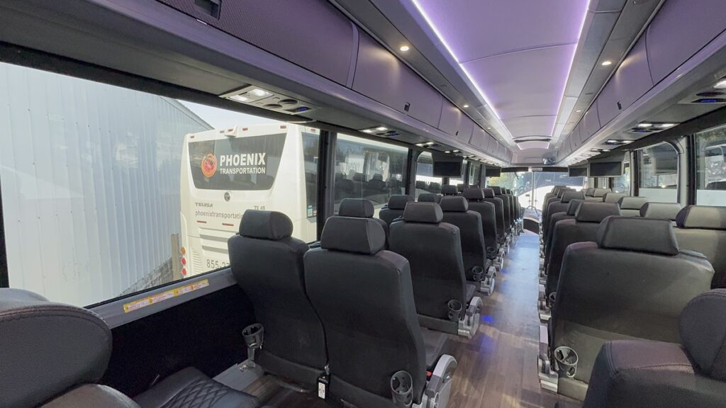 Charter bus interior and amenities phoenix transportation san francisco