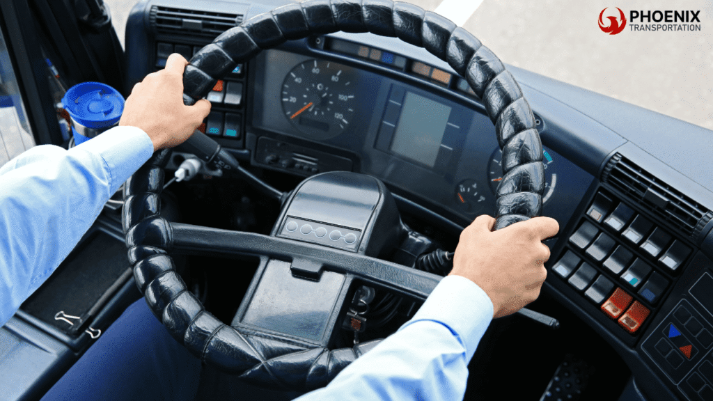 View of bus driver seat