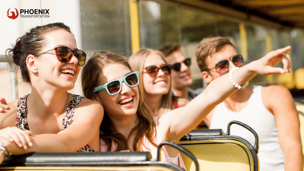 Group Friends Enjoying Riding Bus | Group Safety And Health Protocols