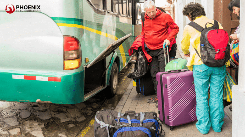 Passengers Getting Their Luggages Loaded into the Bus Compartment
