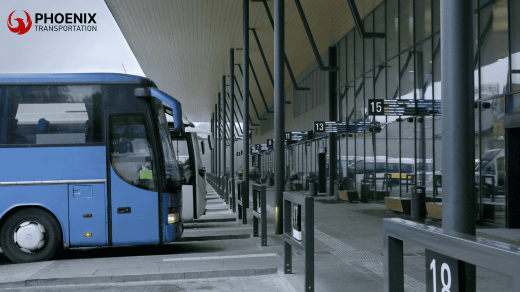 Modern Blue Bus Outside SJC Airport